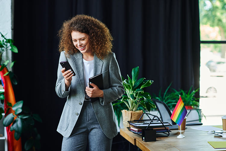 Smiling lesbian woman at work